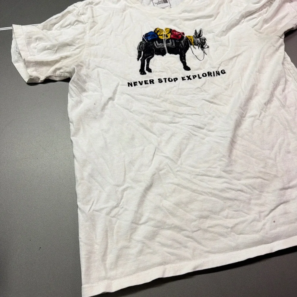 The North Face Mens L Graphic T Shirt White Donkey Explorer Print Short Sleeve